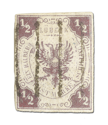 Erste Briefmarke Lübecks 1859 zu ½ Schilling - borek.de