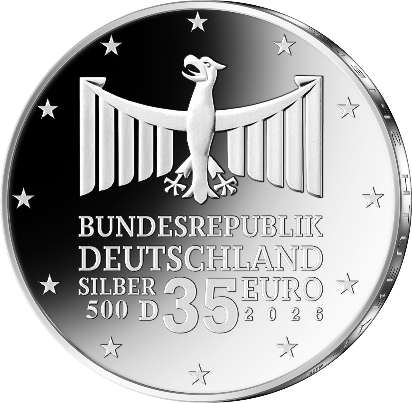 Die Rückseite der 35-Euro-Silbermünze "150 Jahre Richard-Wagner-Festspiele Bayreuth" in Stempelglanz