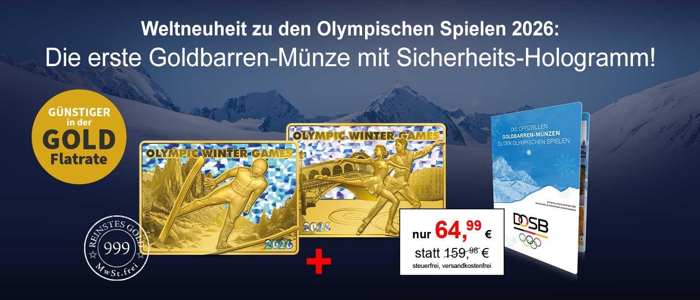 Die Goldbarren-Münzen mit Hologramm zu den Olympischen Spielen 2026!