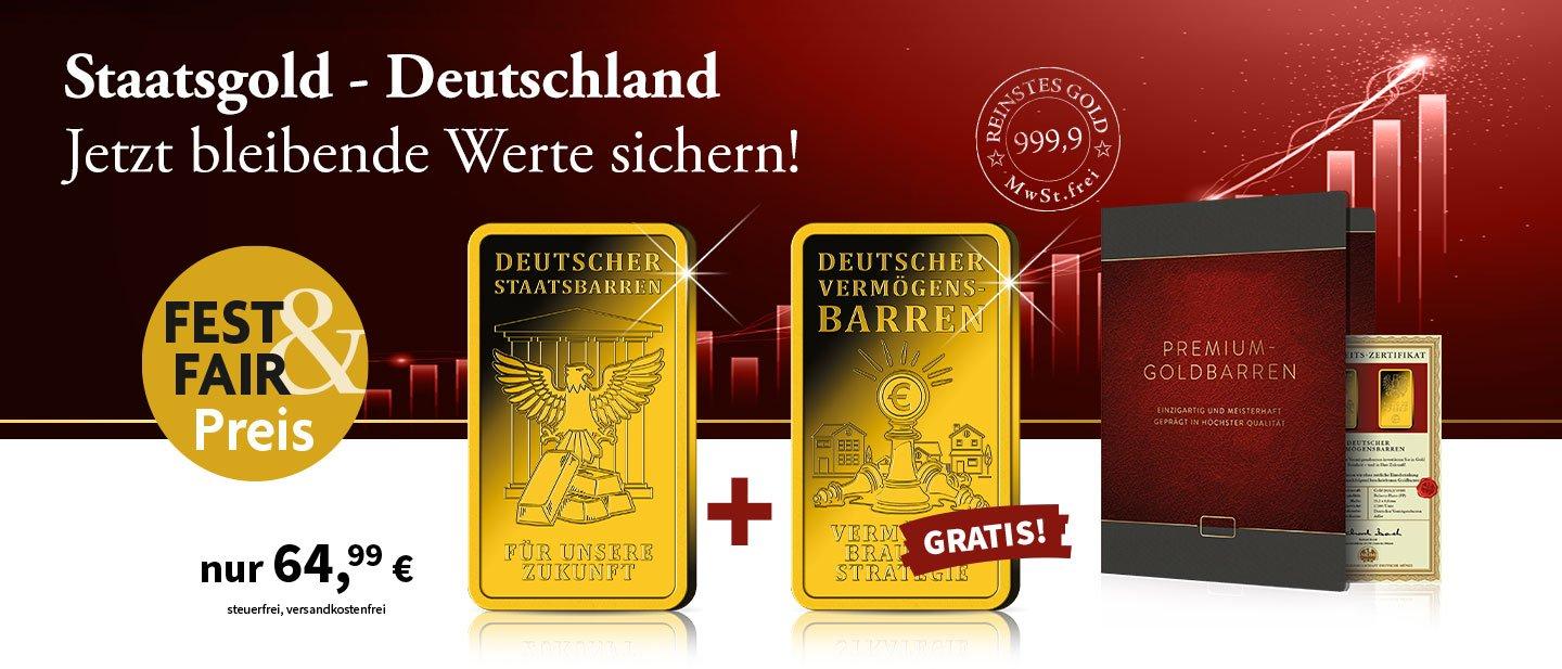 "Staatsgold – Deutschland" - Finanzbarren aus reinstem Feingold (999,9/1000)!