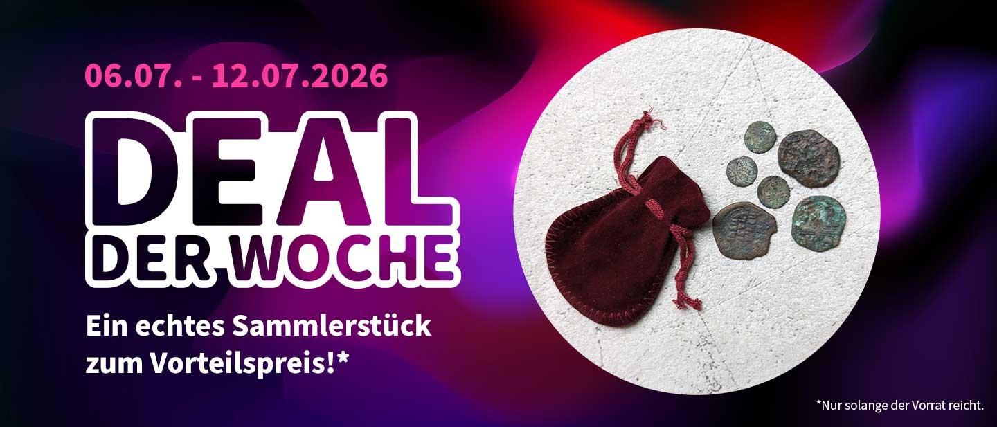 6 echte mittelalterliche Münzen im Velours Säckchen