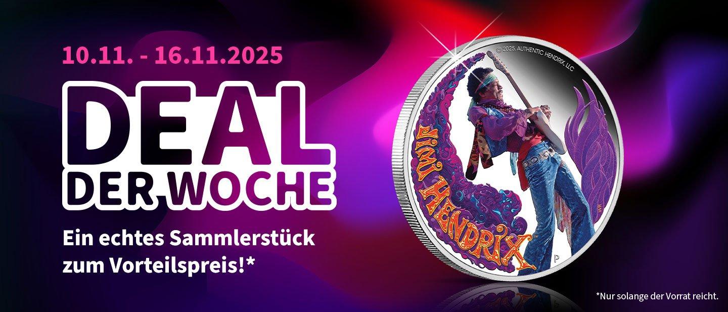 Offizielle 1-Unzen-Silbermünze „Jimi Hendrix“!