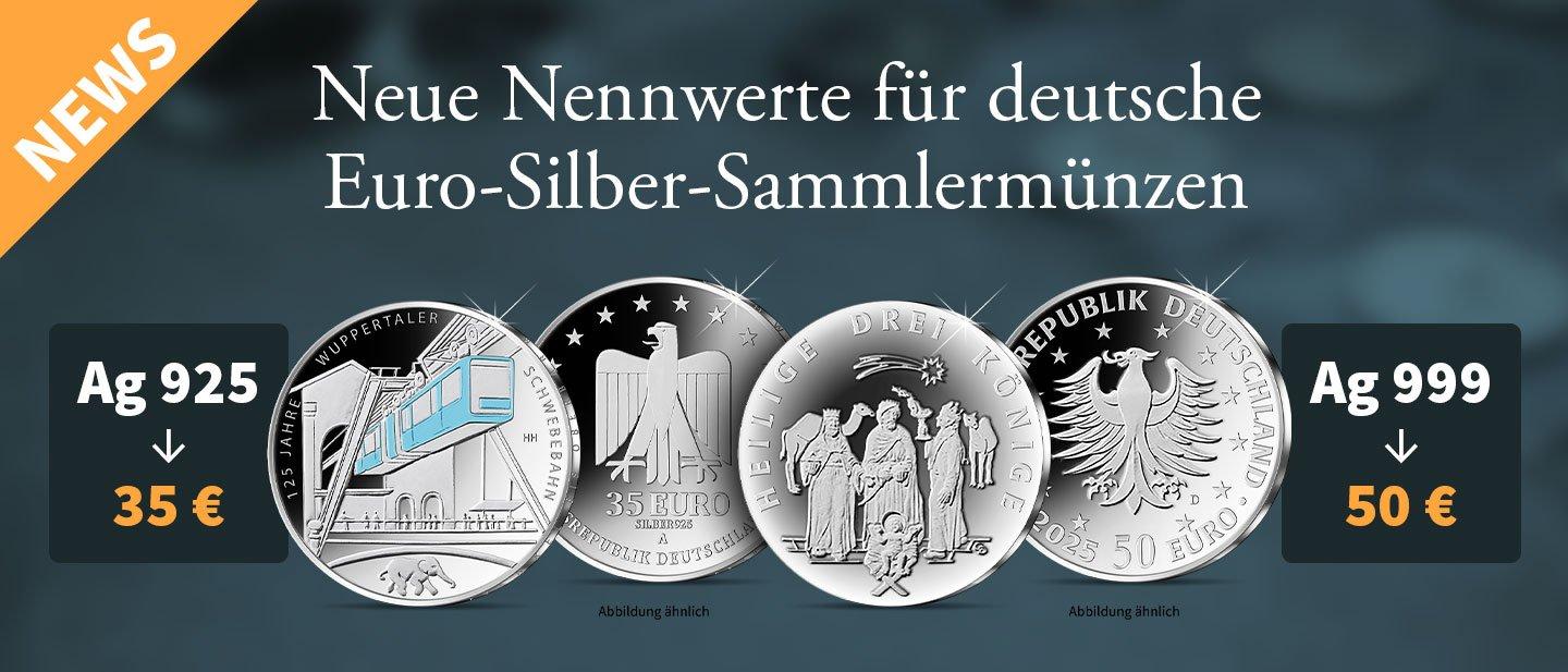 Anpassung der Nennwerte für deutsche Euro-Sammlermünzen aus Silber