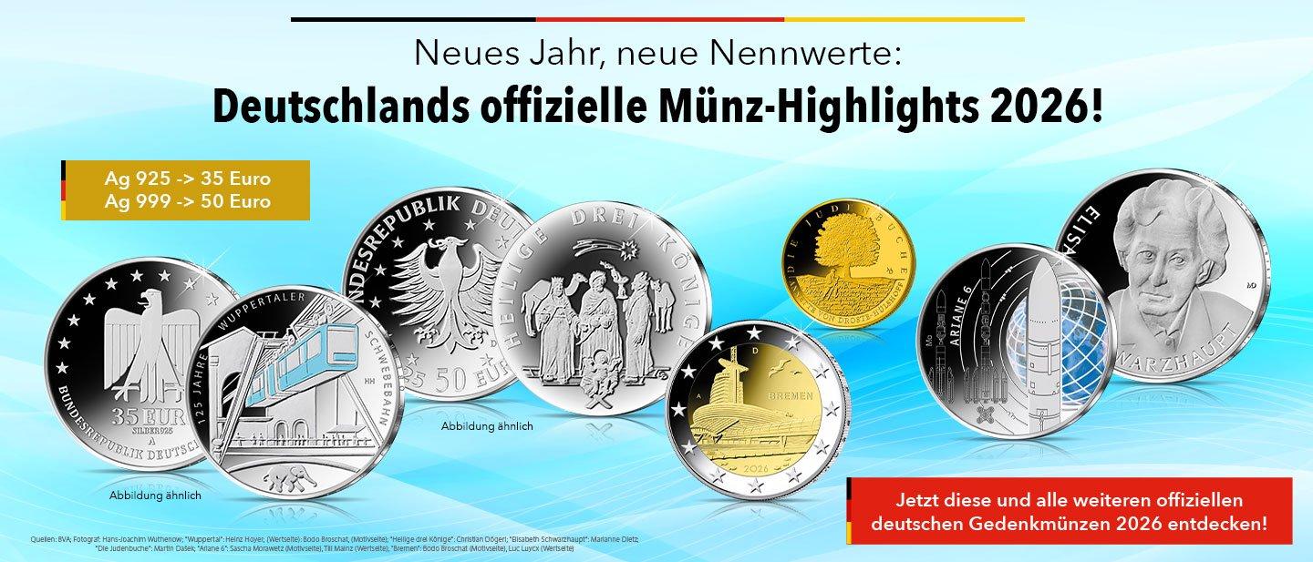 Die offiziellen deutschen Euro-Münzen 2026