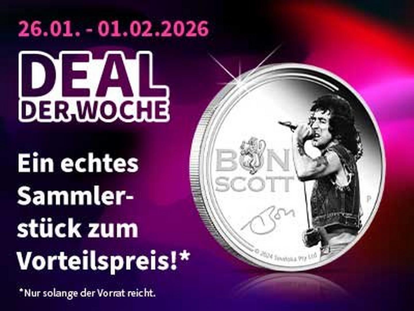 Rock-Legende Bon Scott von AC/DC - offizielle 1-Unzen-Silbermünze!