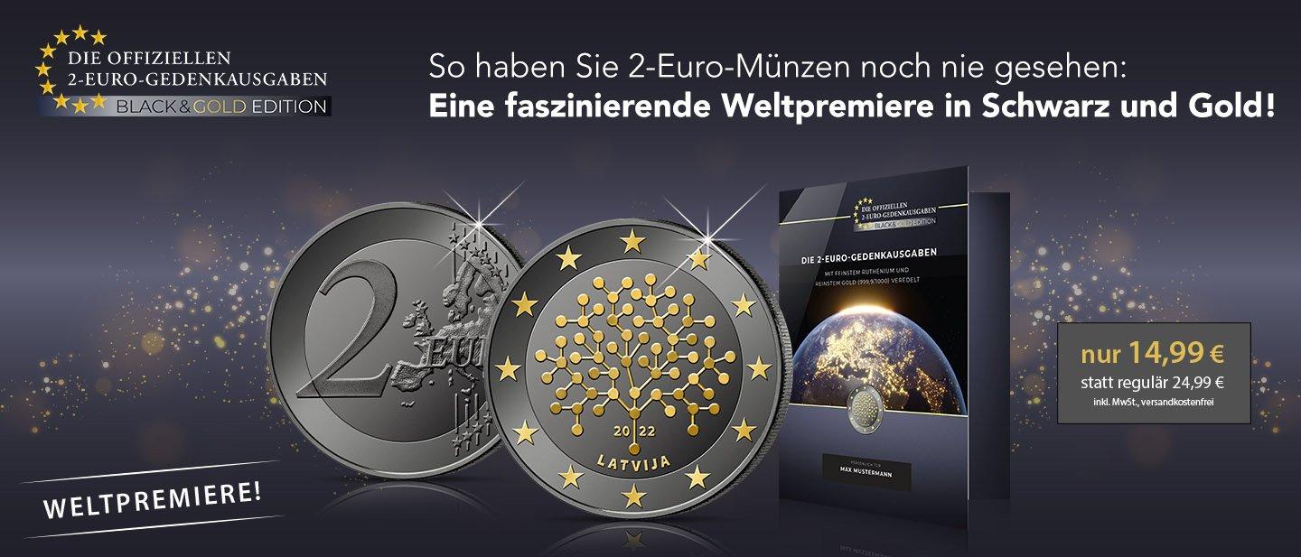 Ruthenium und Gold veredelte 2 Euro Münzen