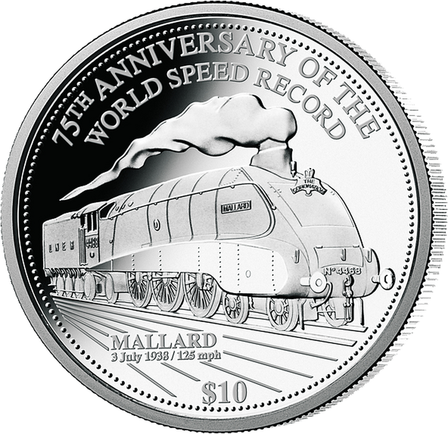 Silber-Münze mit der Dampflokomotive 