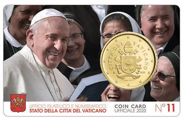 Monnaie de 50 Centimes & cartelette officielle Vatican - Armoiries du pape François 