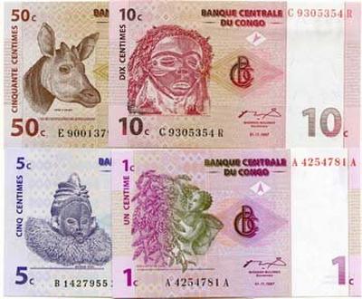 4er-Satz DR Kongo 1 bis 50 Centimes