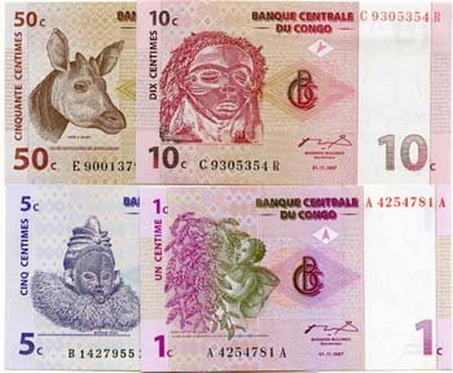 4er-Satz DR Kongo 1 bis 50 Centimes