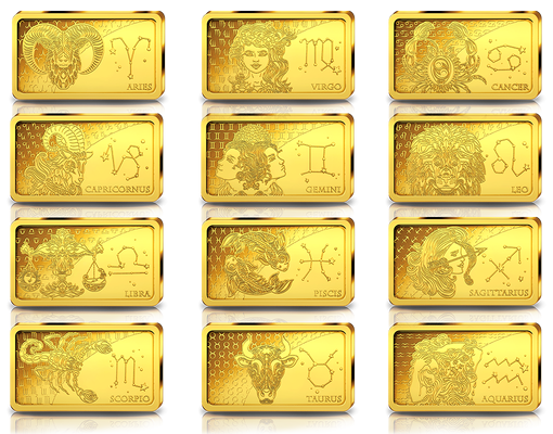 1,0 g Feingold motif carte signe astrologique "Scorpion" Lingots d'Or Gold 999,9 
