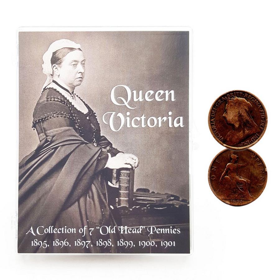 Königin Victoria: Eine Sammlung von 7 "Old Head"-Pennys, 1895–1901