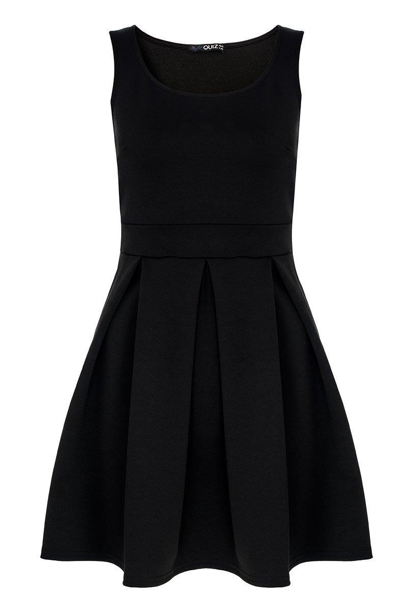 Black Pleated Skater Dress - Quiz Clothing