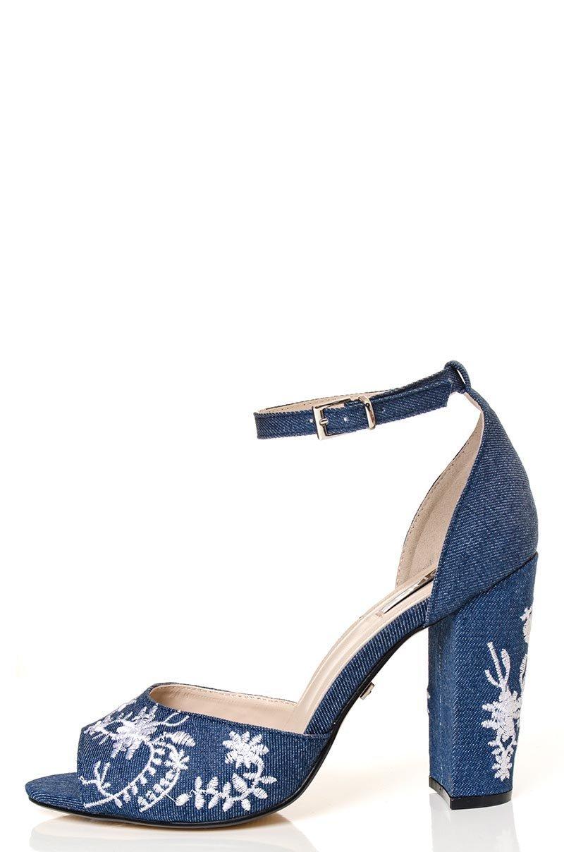 denim block heel shoes