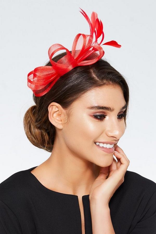 Red Bow Feather Headband Fascinator Quiz Clothing