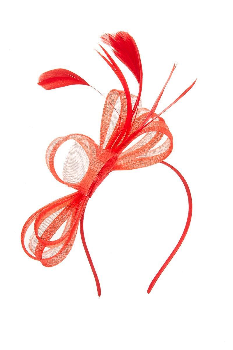 Red Bow Feather Headband Fascinator Quiz Clothing