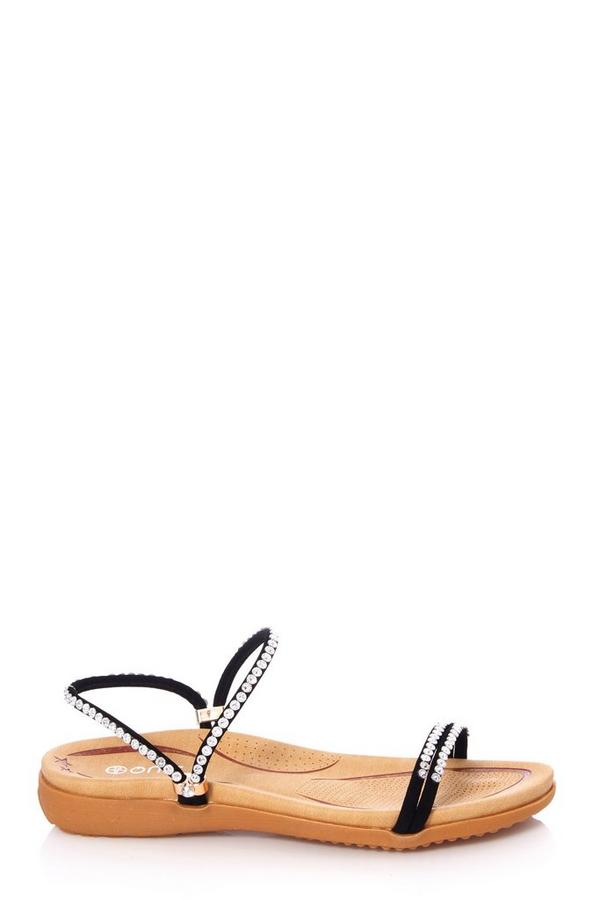 black diamante sandals flat