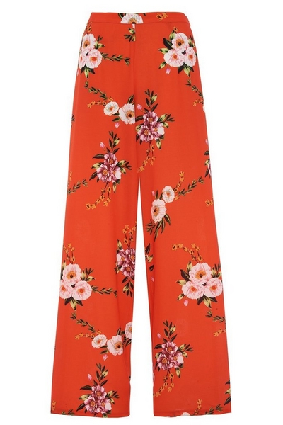 Orange And White Floral Palazzo Trousers
