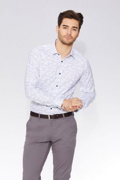 Blue & Grey Geometric Print Long Sleeve Shirt