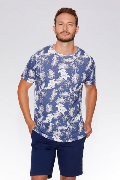 Blue & White Flower Print T-Shirt