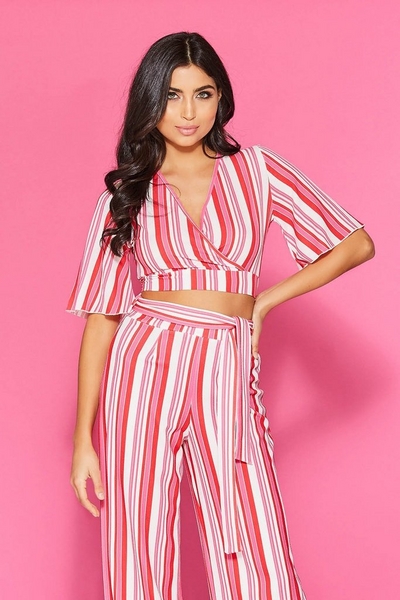 Red And Pink Stripe Crop Top