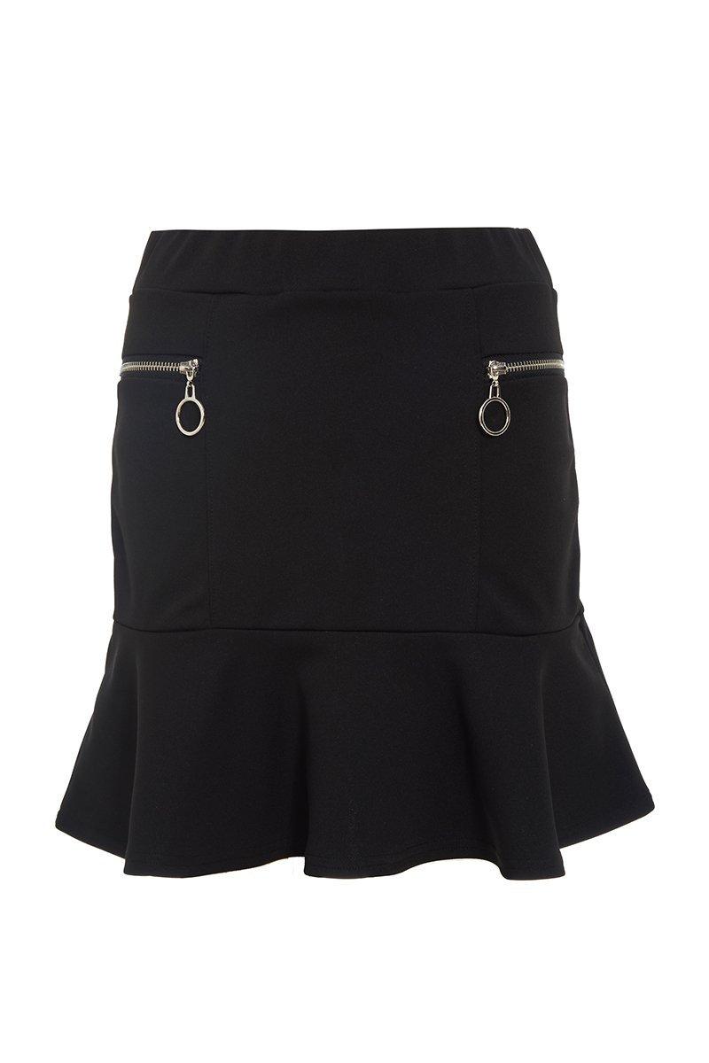 Black Frill Zip Skirt - Quiz Clothing
