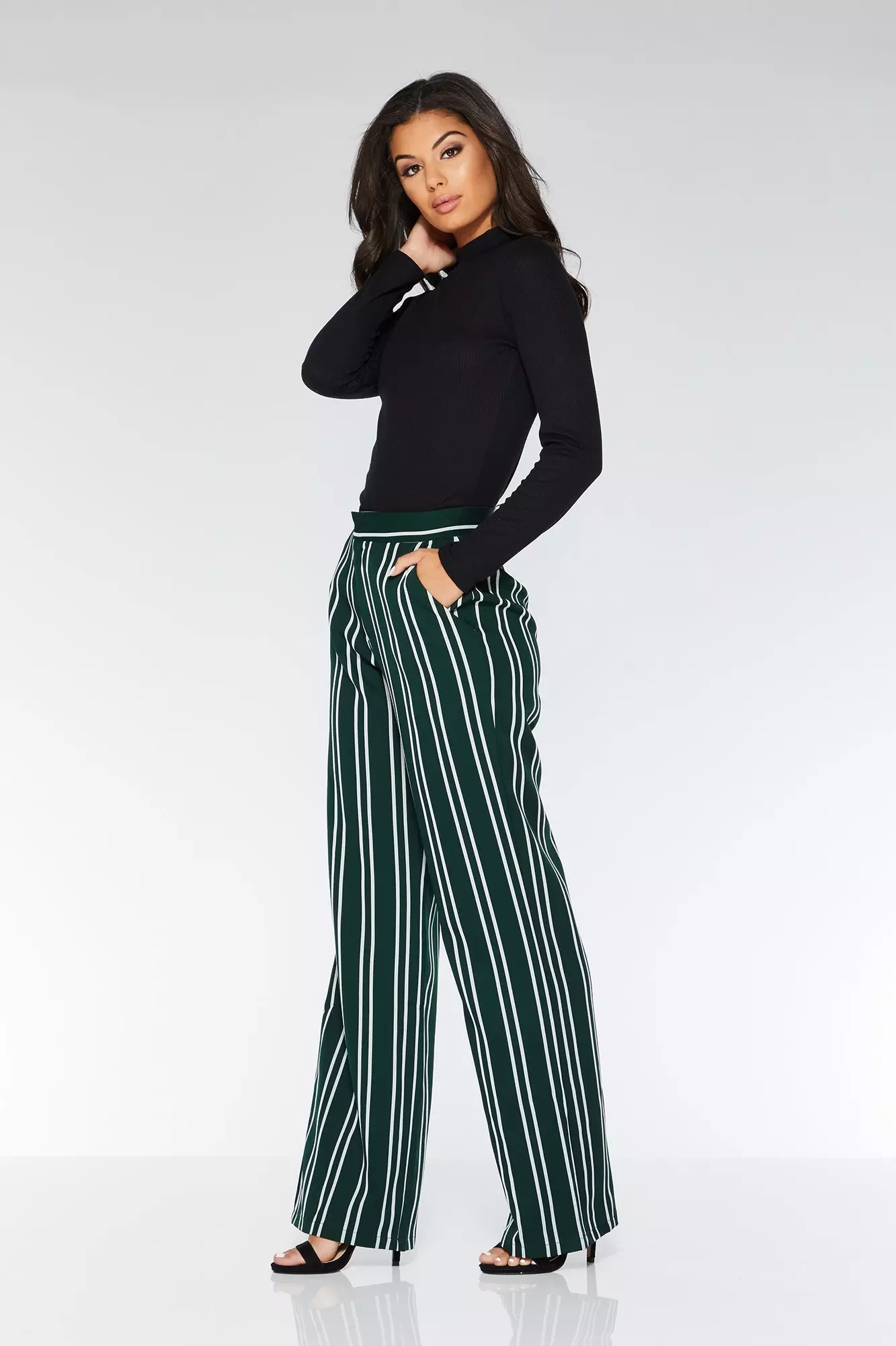 green and white striped trousers