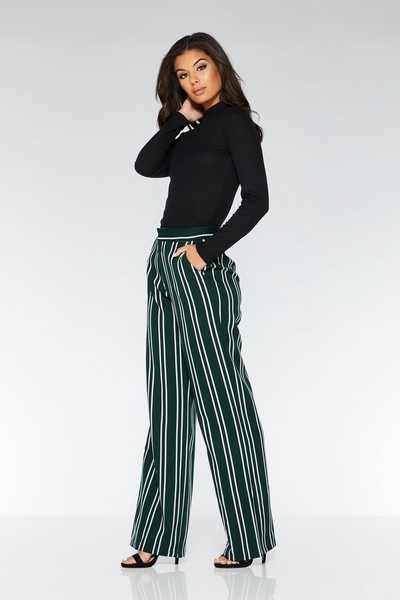 Green And White Stripe Palazzo Trousers