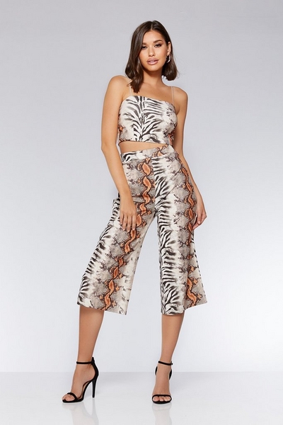 Brown And Orange Snake Print Culotte Trousers