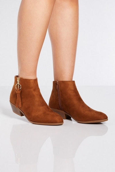 Tan Ring Pull Ankle Boots