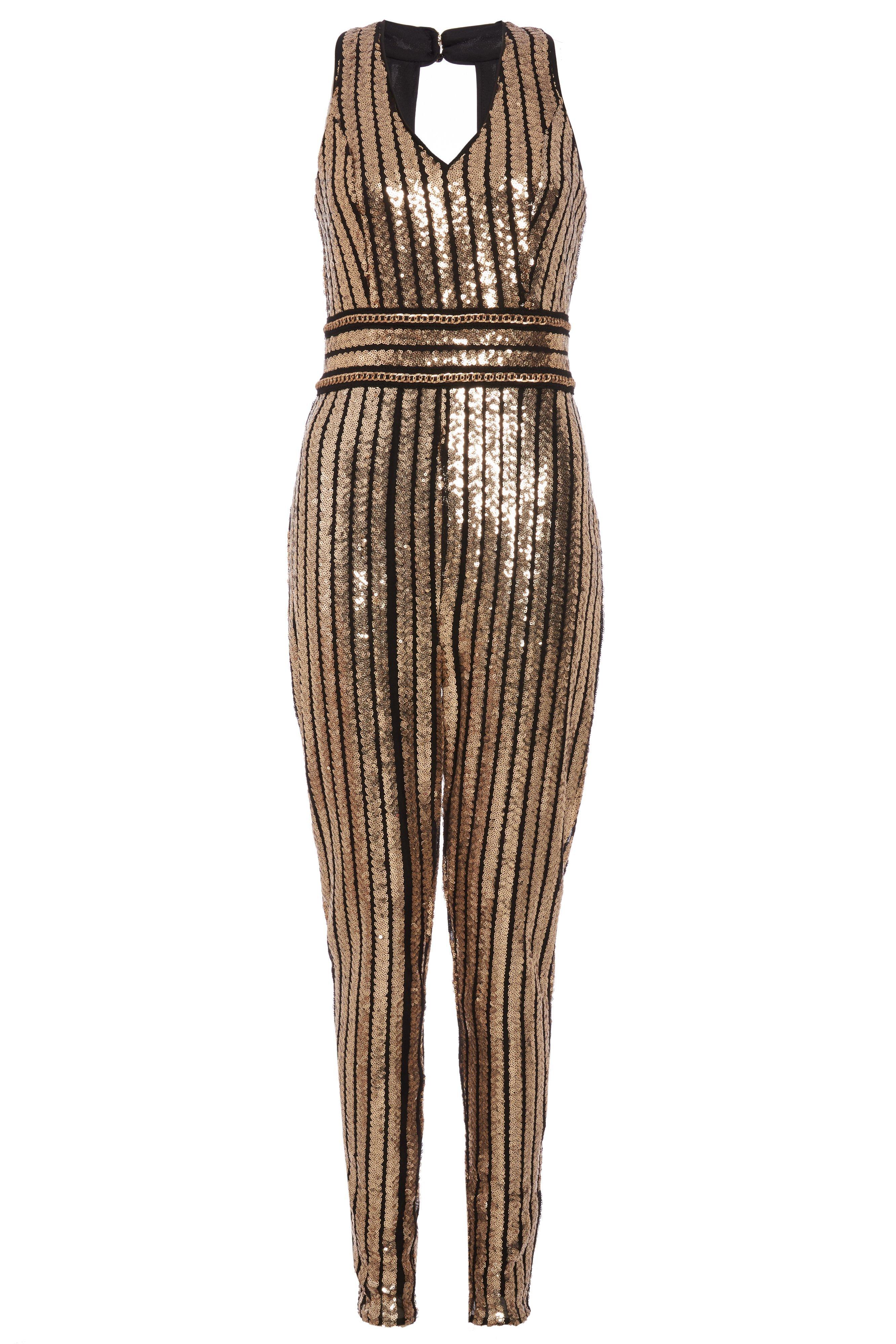 quiz black and gold jumpsuit