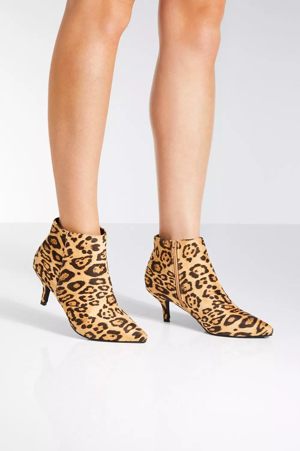 leopard kitten heel boots
