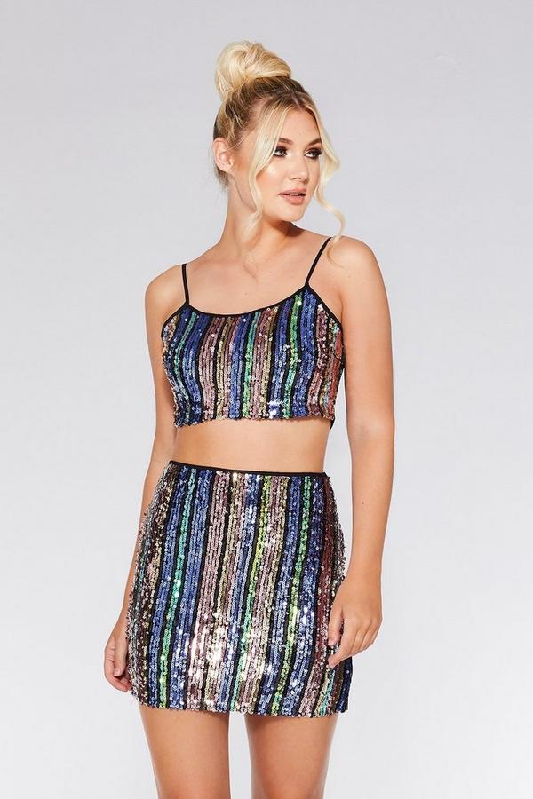 Purple Pink and Green Sequin Top - Quiz Clothing