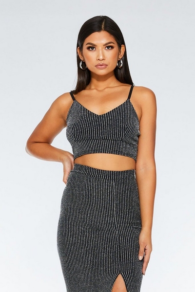 Black and Silver Glitter Crop Top