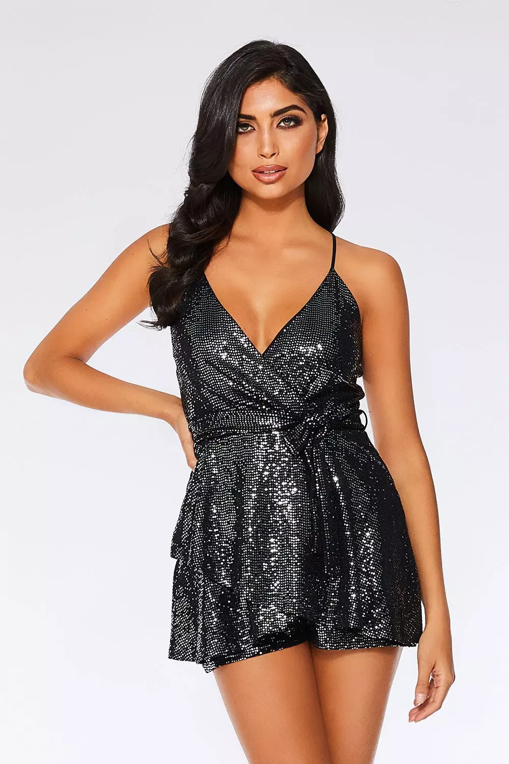 quiz black sequin jumpsuit