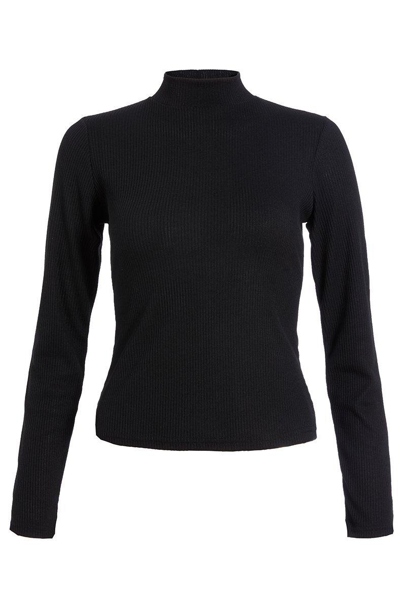 Black Rib Turtleneck Long Sleeve Top - Quiz Clothing