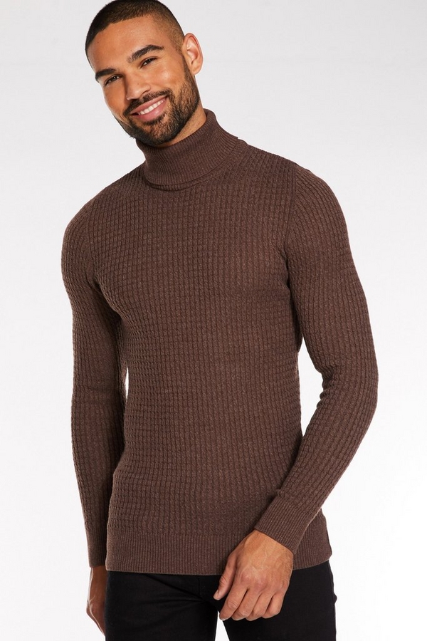 Mink Cable Knit Roll Neck Jumper