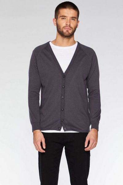 Charcoal Ribbed Elbow and Side Panel Cardigan