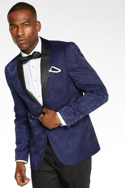 Navy Blazer with Embroidery Detail