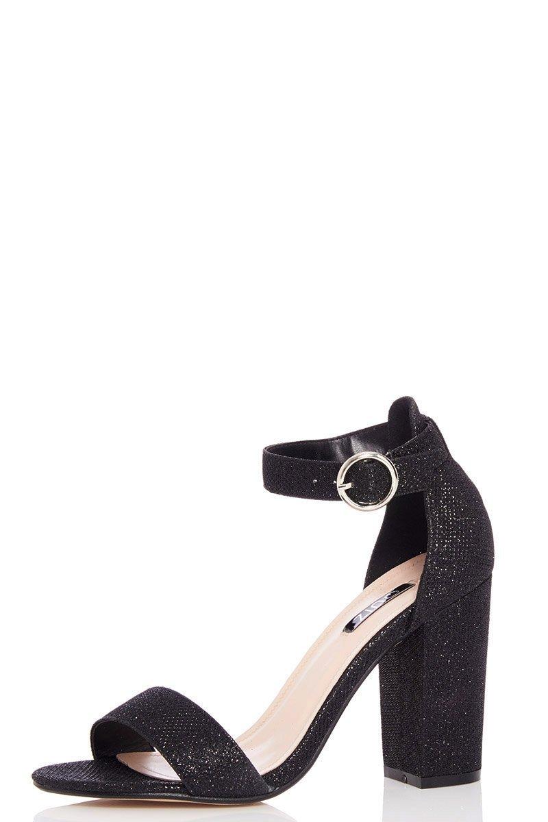 Black Glitter Block Heel Sandals - Quiz Clothing
