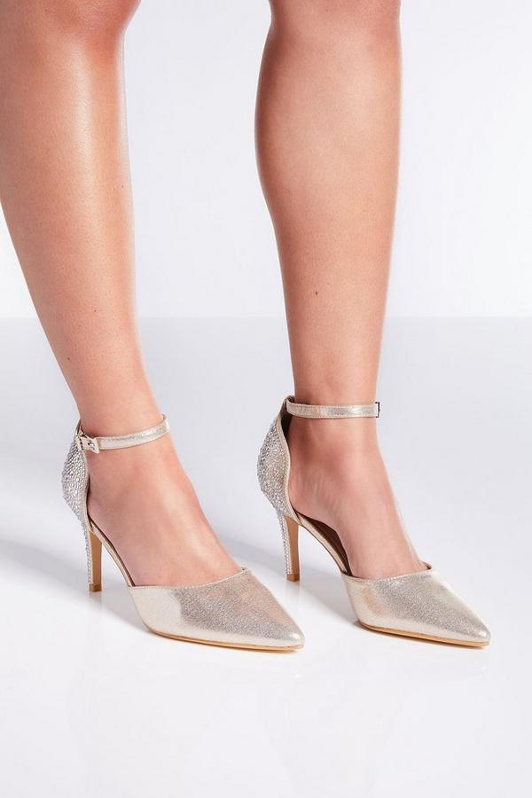 Wide Fit Gold Diamante Heeled Shoes - Quiz Clothing