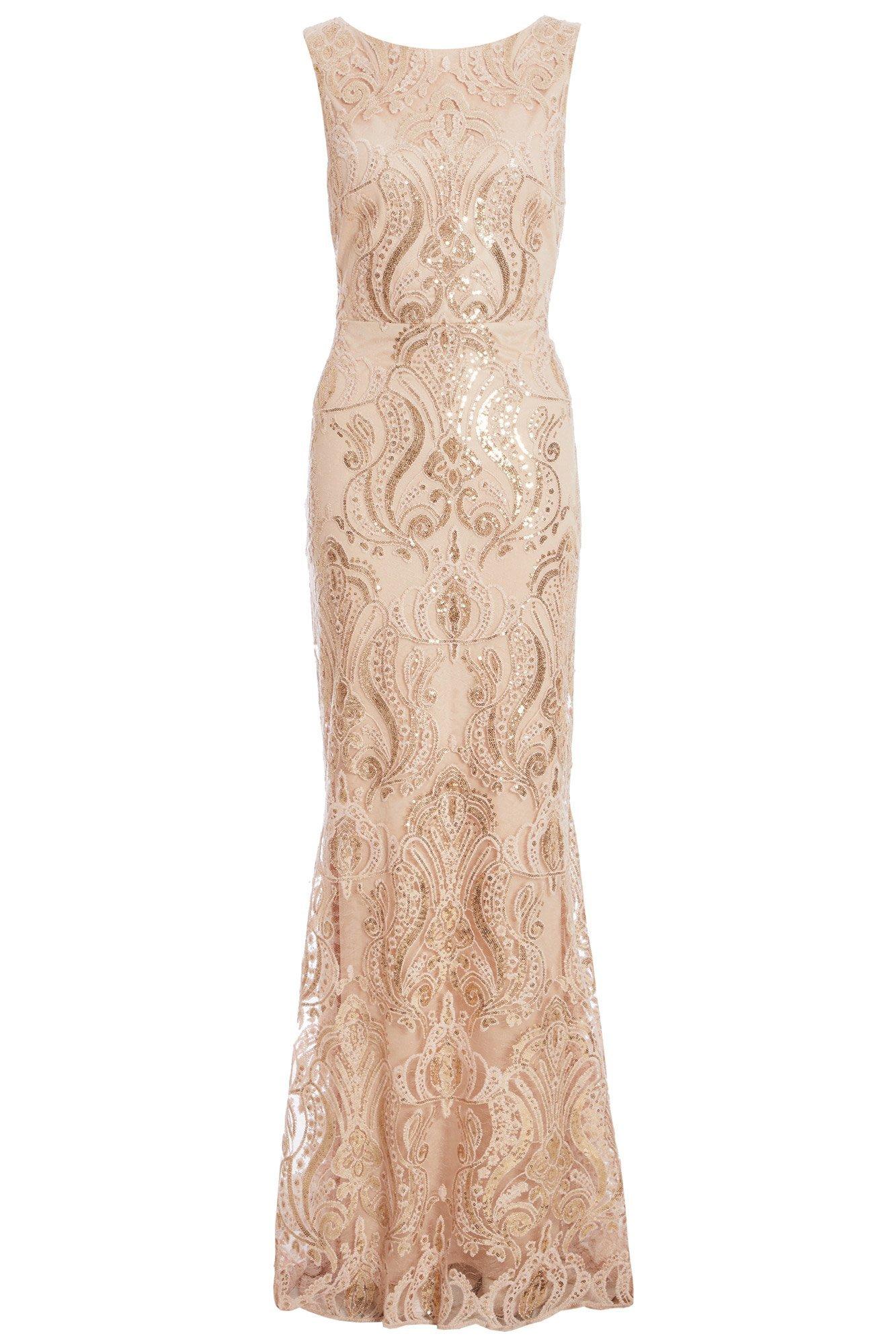 quiz gold sequin embellished maxi dress