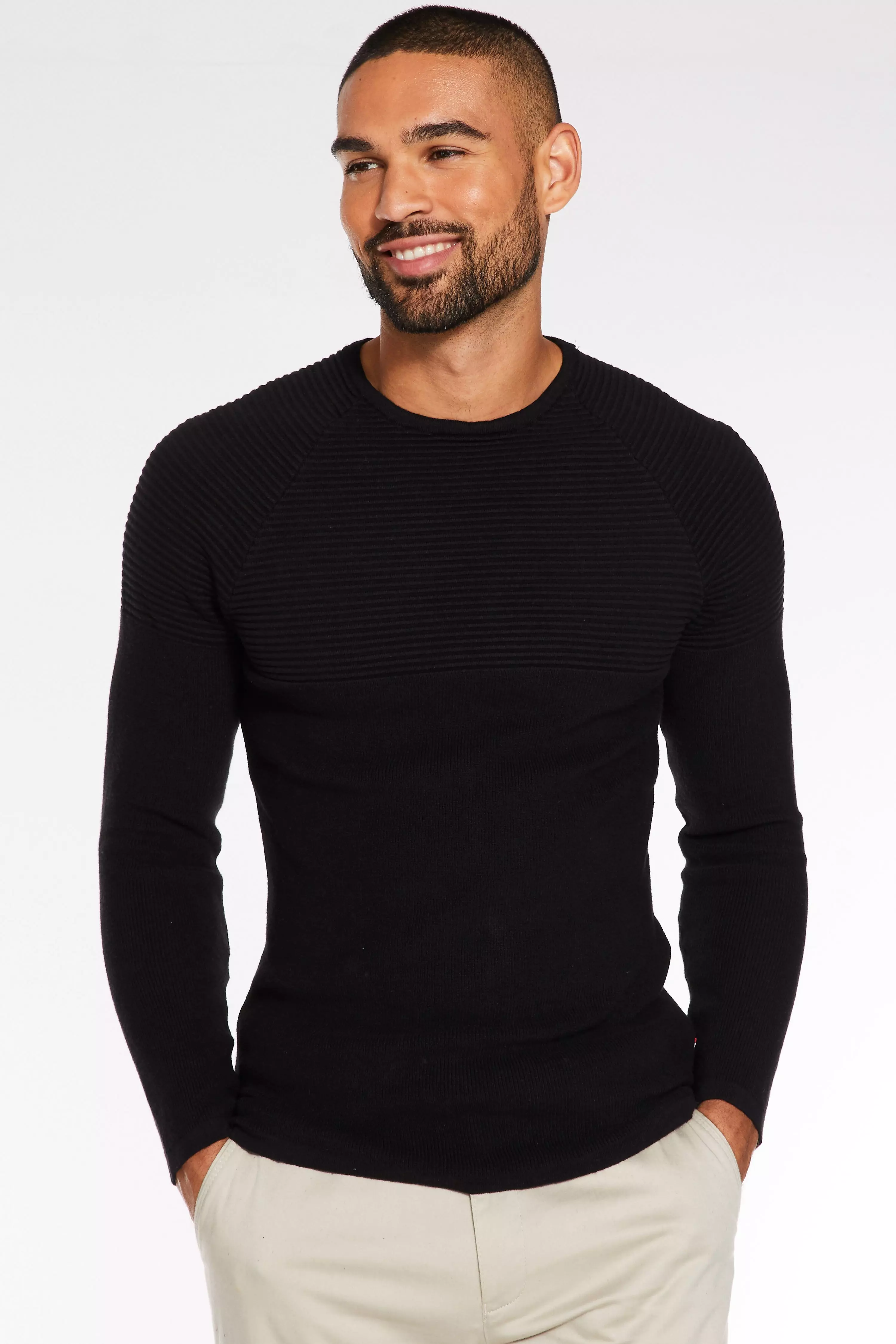 black ribbed crew neck jumper