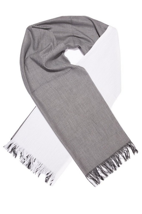 Grey and White Stripe Cotton Scarf