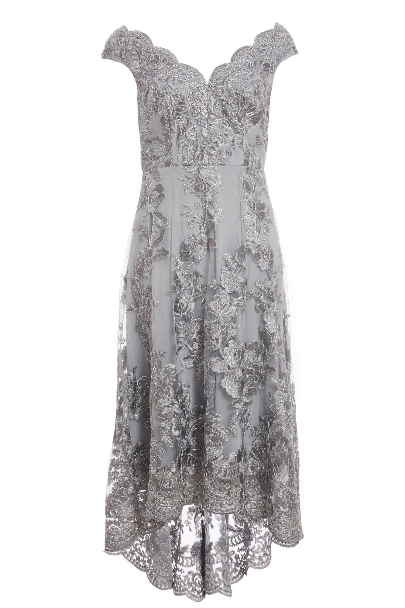 quiz embroidered bardot dip hem dress