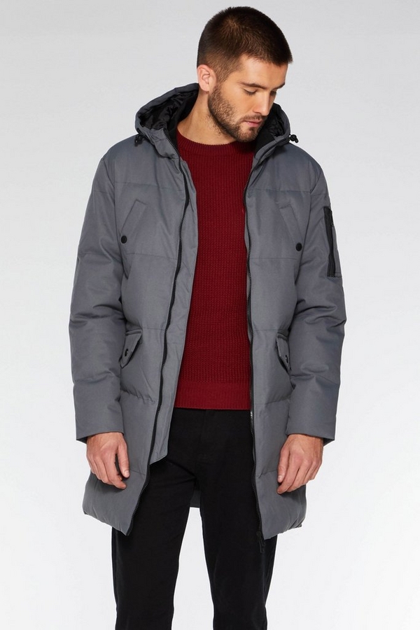 Grey Long Line Quilted Parka