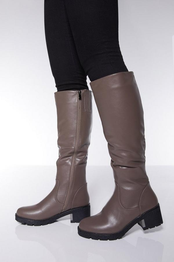 grey knee high boots block heel