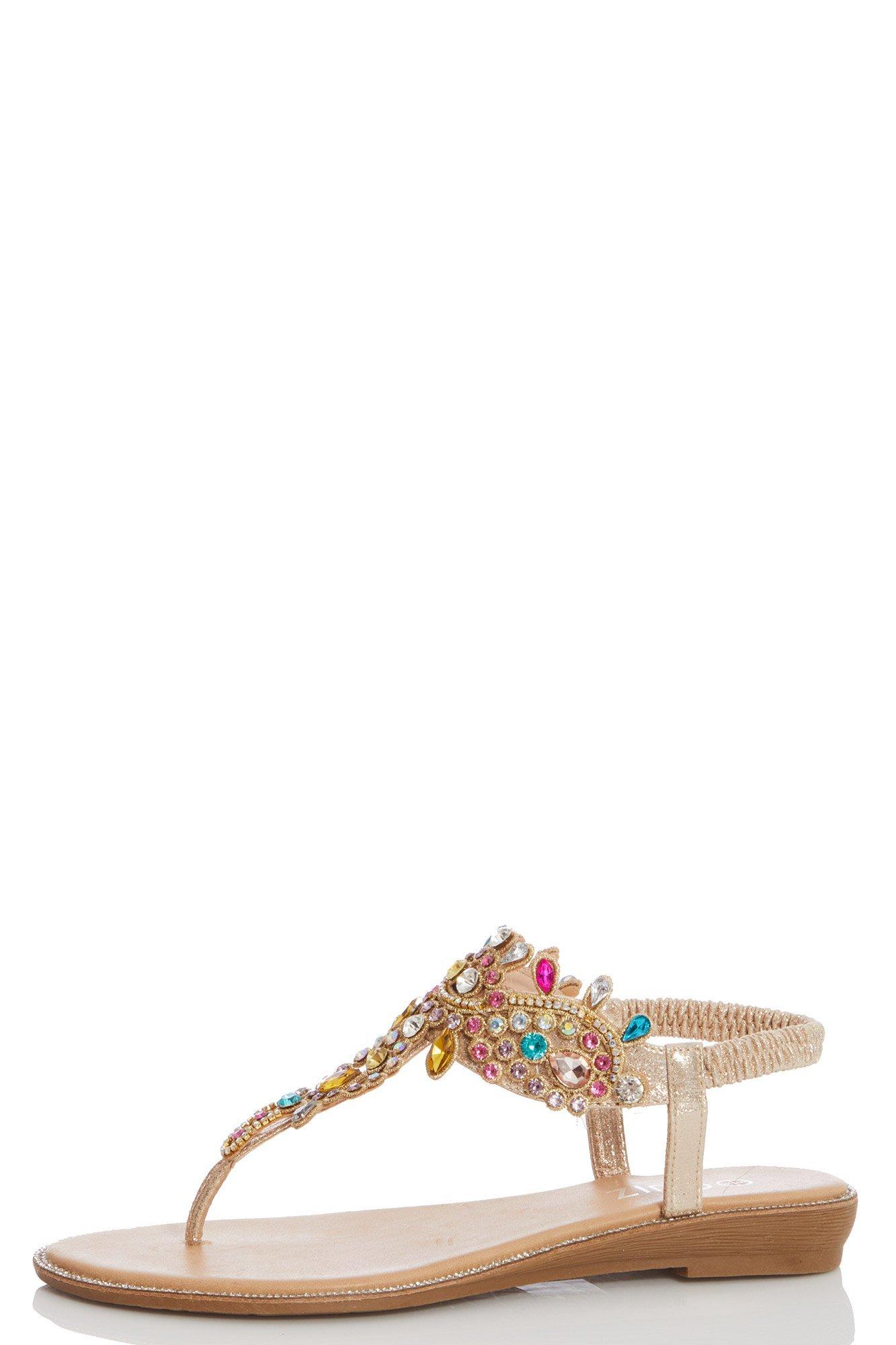 Multicoloured Jewel Trim Flat Sandals - Quiz Clothing