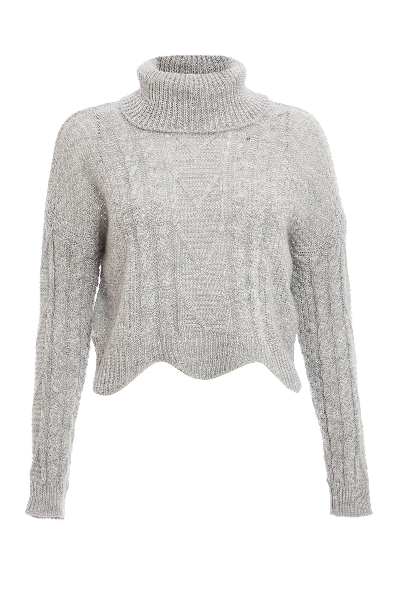 Light Grey Knitted Crop Jumper - Quiz Clothing