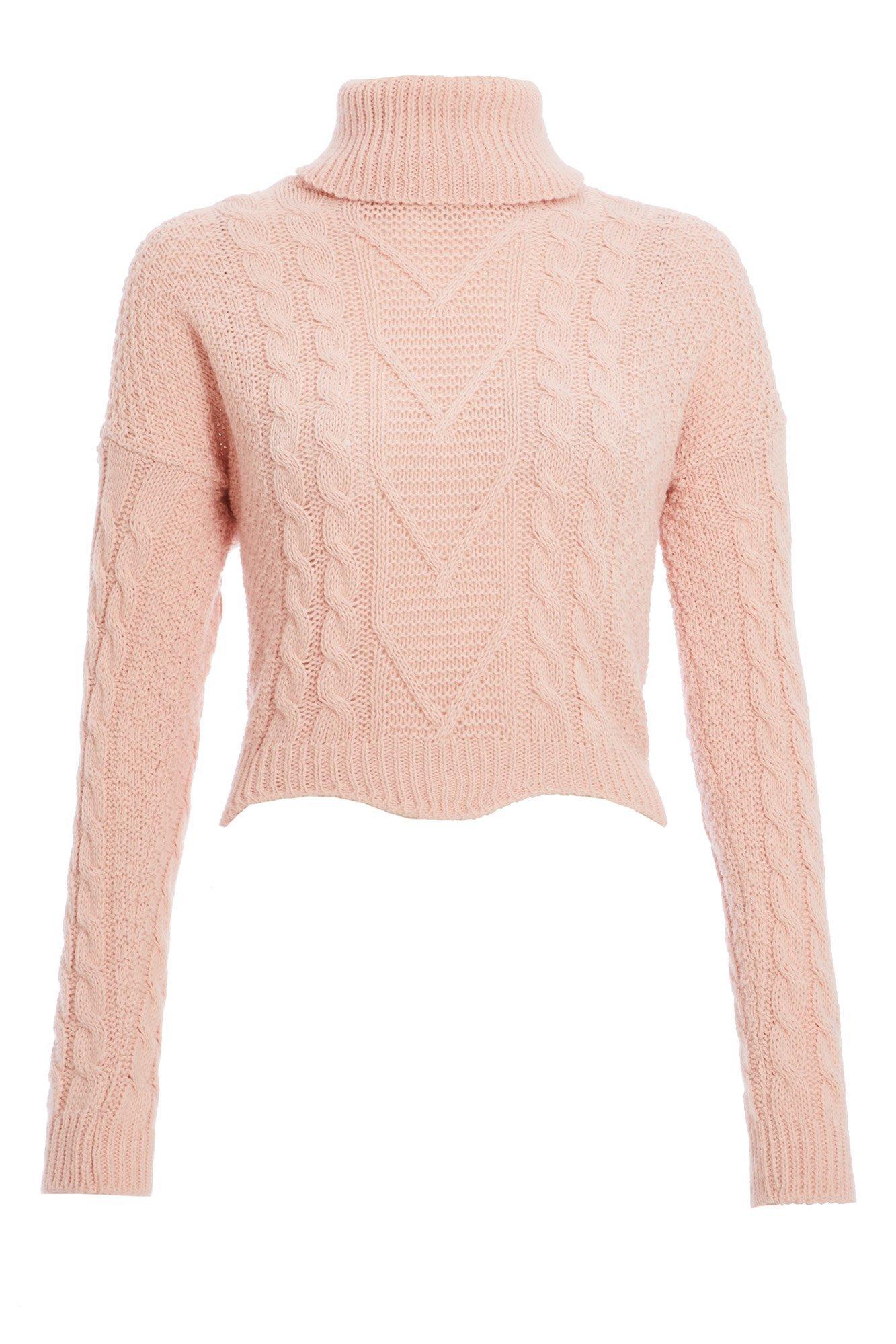 Pink Knitted Crop Jumper - Quiz Clothing